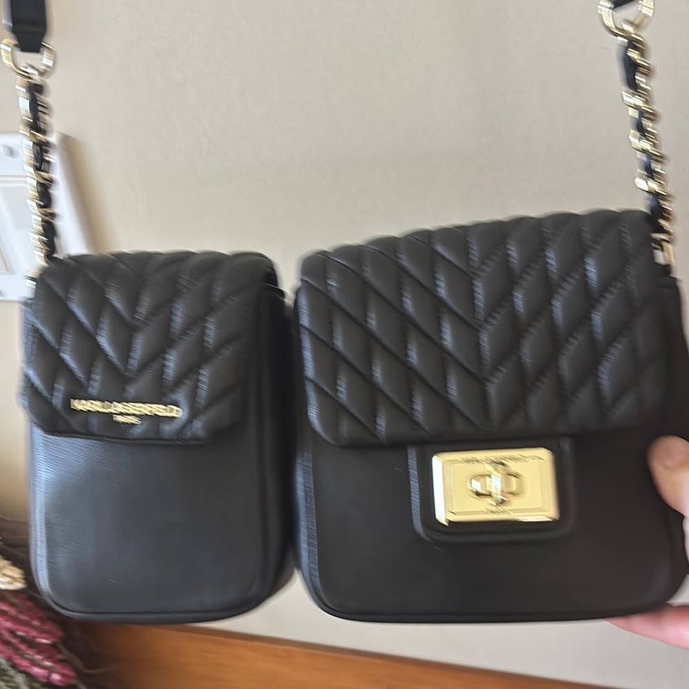Karl Lagerfeld Paris Black Quilted Crossbody Bag